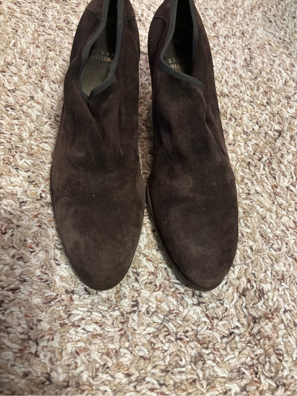 Stuart Weitzman Dark Brown Suede Slip-On Ankle Boots - Picture 2 of 5